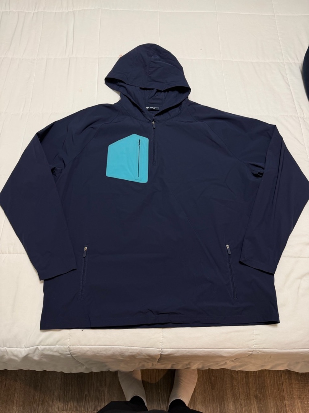 Harlestons Navy Hooded Zip Jacket with Teal Accent
